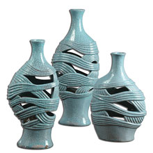 Glesig Sea Foam Blue Vases, Set/3