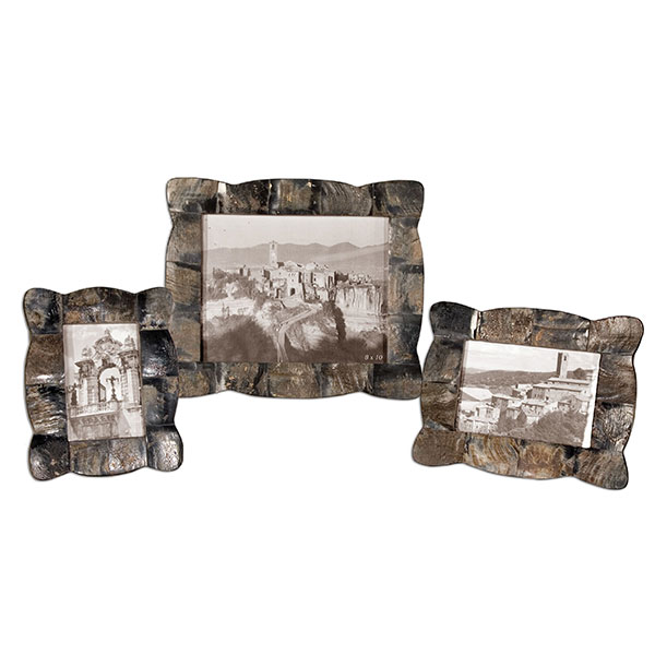 Raw Horn Rustic Photo Frames, Set/3 - Click Image to Close