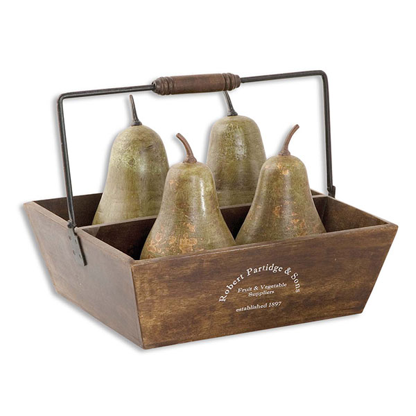Decorative Pears In Basket Set/5 - Click Image to Close