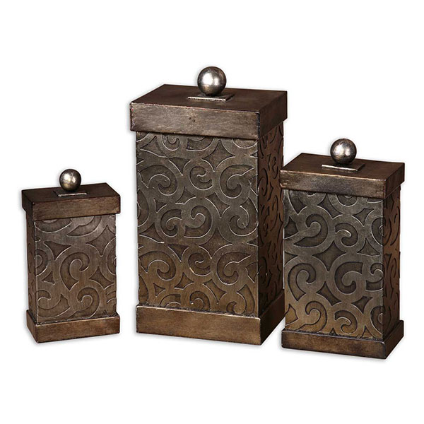 Nera Metal Decorative Boxes, Set/3 - Click Image to Close