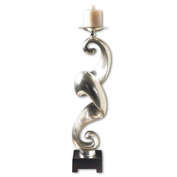 Entwined Silver Leaf Candleholder - Click Image to Close