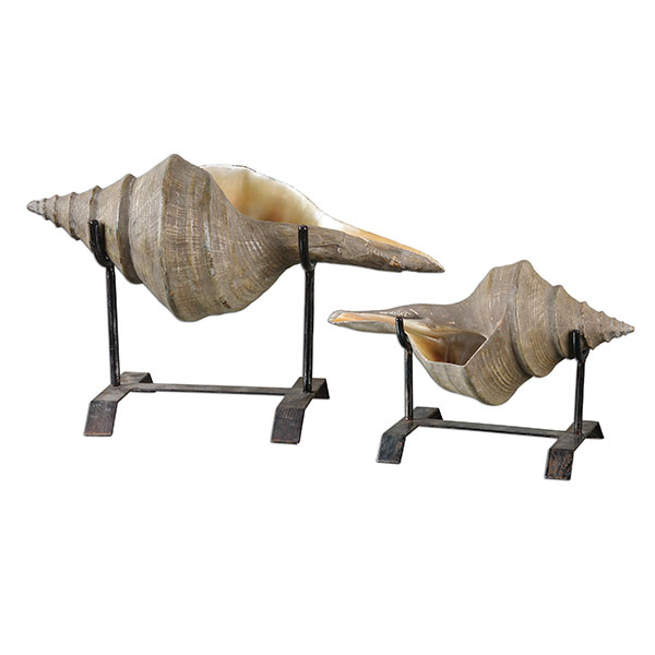 Conch Shell Sculpture, Set/2 - Click Image to Close