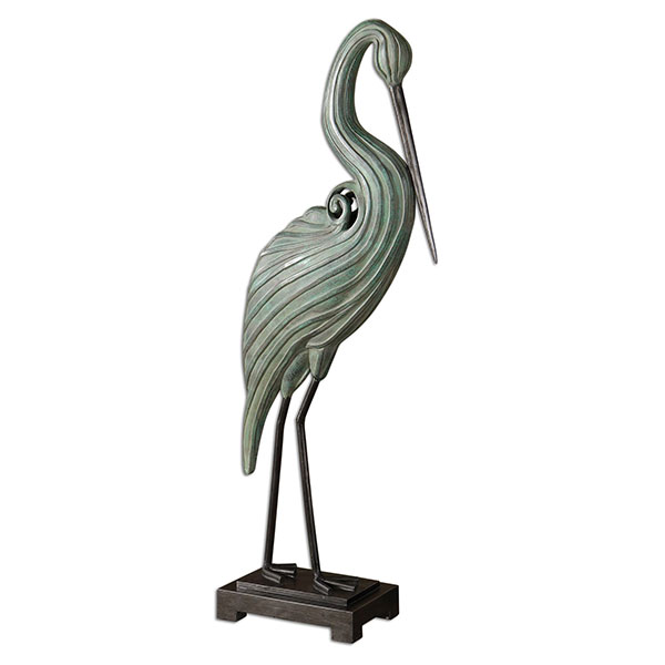 Keanu Blue-Green Heron Sculpture - Click Image to Close