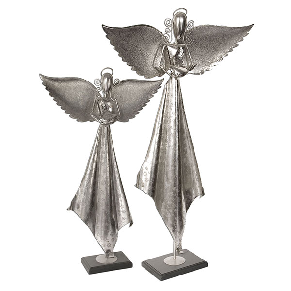 Angels Antique Nickel Sculpture, Set/2 - Click Image to Close