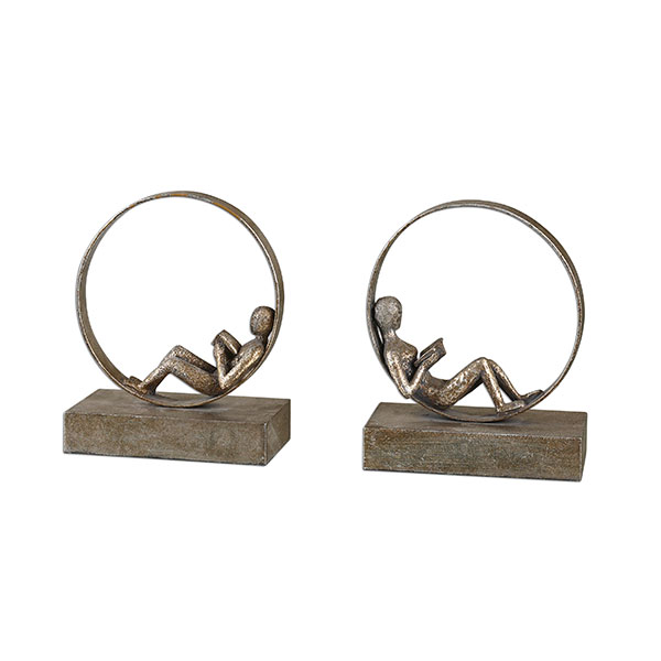 Lounging Reader Antique Bookends Set/2 - Click Image to Close