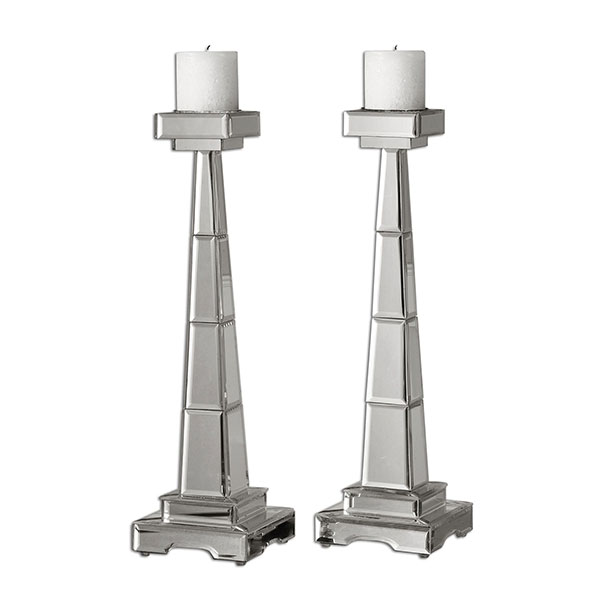 Alanna Mirrored Candleholders, Set/2 - Click Image to Close