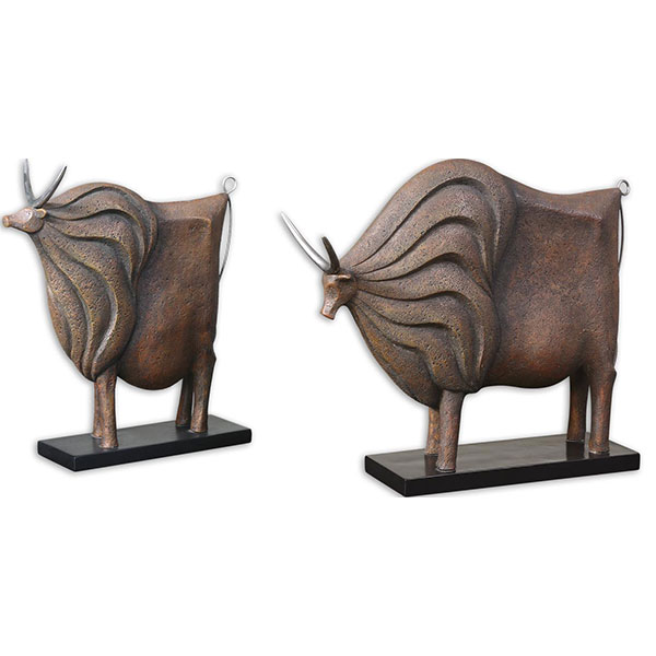 American Bison Metal Figurines S/2 - Click Image to Close