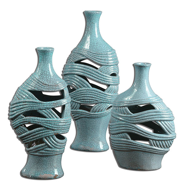 Glesig Sea Foam Blue Vases, Set/3 - Click Image to Close
