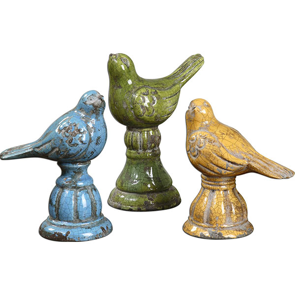 Bird Trio Ceramic Figurines, Set/3 - Click Image to Close