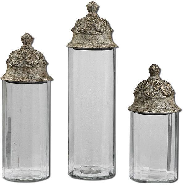 Acorn Glass Cylinder Canisters, Set/3 - Click Image to Close