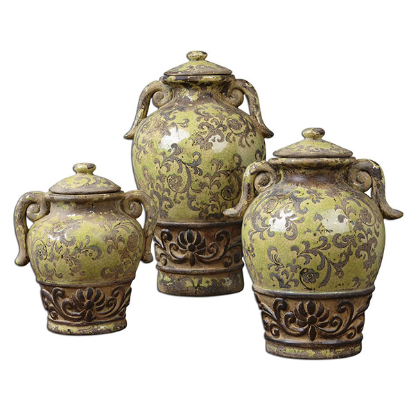 Gian Crackled Green Containers, Set/3 - Click Image to Close
