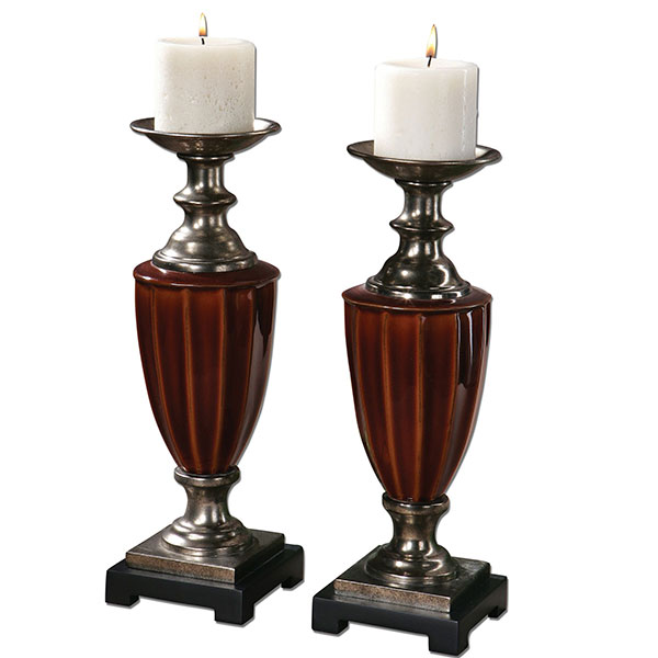 Bay Ceramic Candleholders, S/2 - Click Image to Close