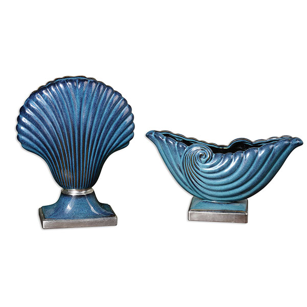Cobalt Shells Vases Set/2 - Click Image to Close