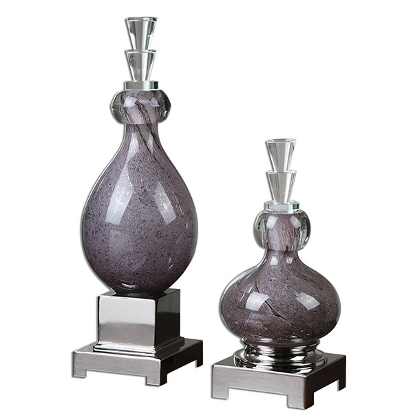 Charoite Purple Glass Bottles S/2 - Click Image to Close