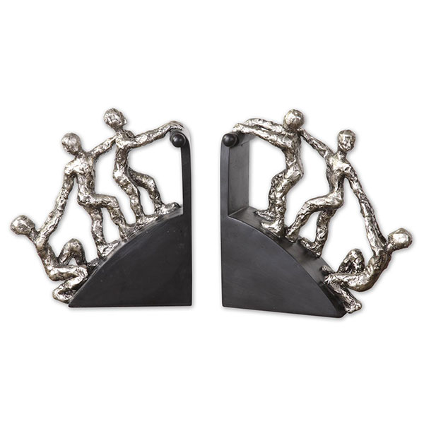 Helping Hand Nickel Bookends, Set/2 - Click Image to Close
