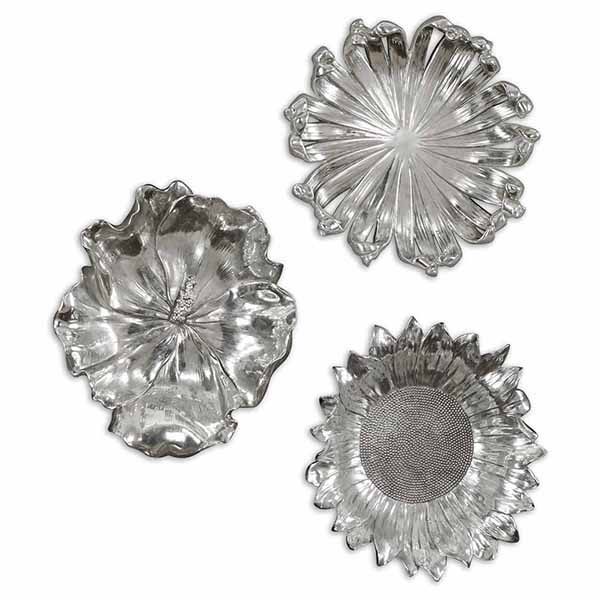 Silver Flowers Wall Art, Set/3 - Click Image to Close