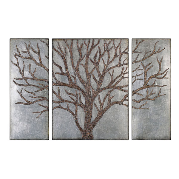 Winter View Rustic Tree Mirror Set/3 - Click Image to Close