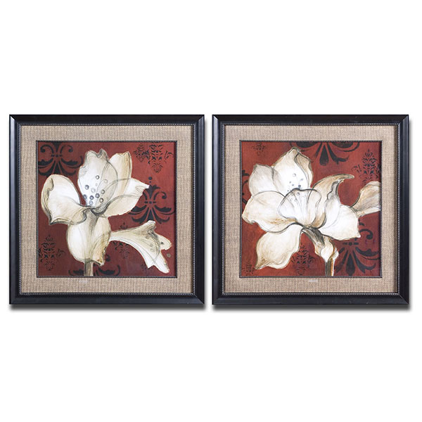 Amaryllis On Red Floral Art Set/2 - Click Image to Close