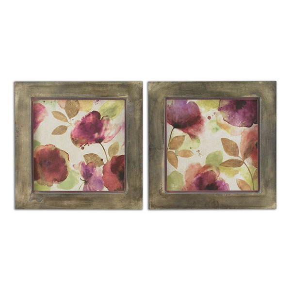 Watercolor Florals Framed Art Set/2 - Click Image to Close