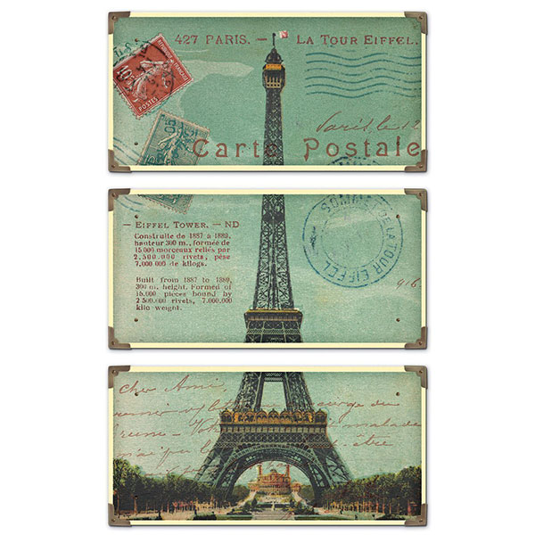 Eiffel Tower Carte Postale Art Set/3 - Click Image to Close