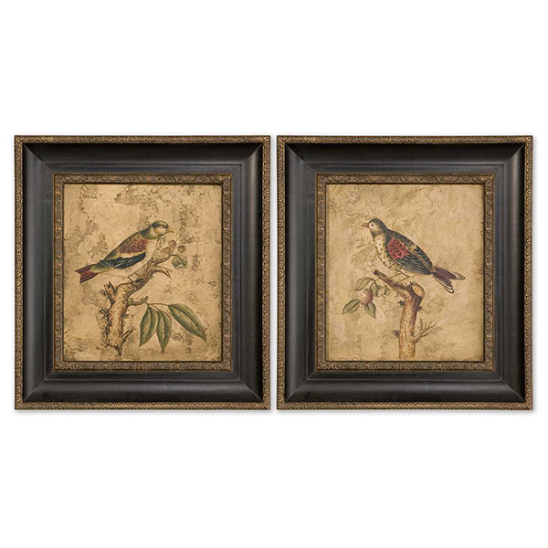 Colorful Birds On Branch Art Set/2 - Click Image to Close