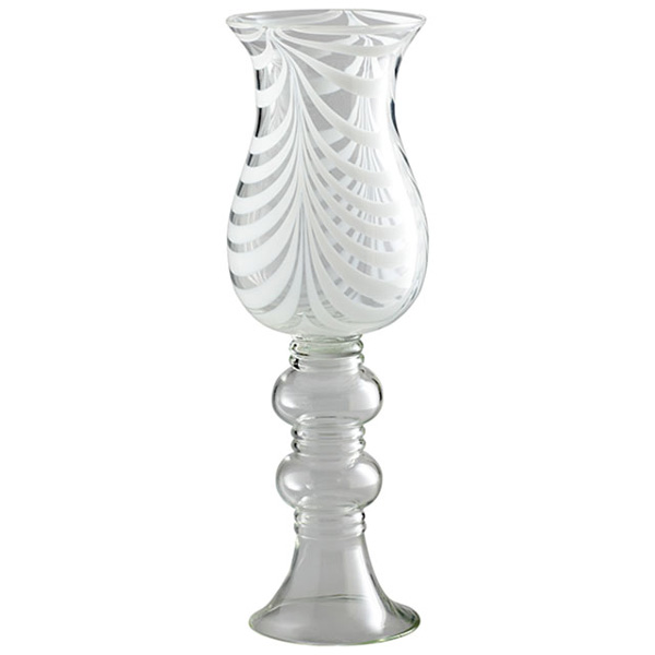 Large White Swirl Pedestal Vase - Click Image to Close