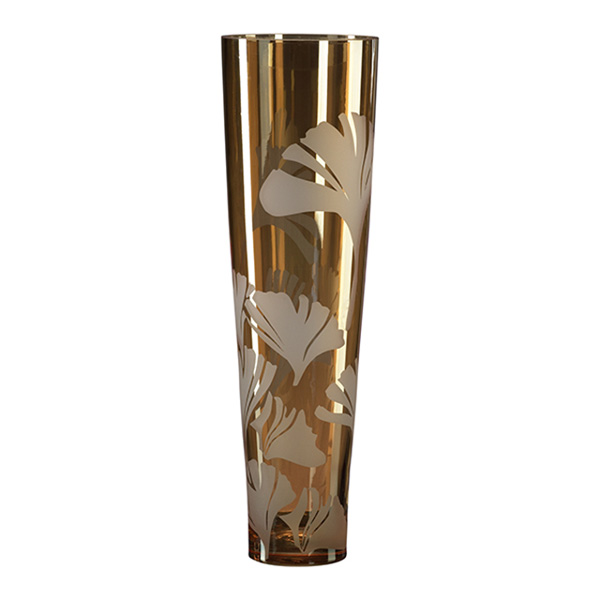 Large Amber Ginko Vase - Click Image to Close
