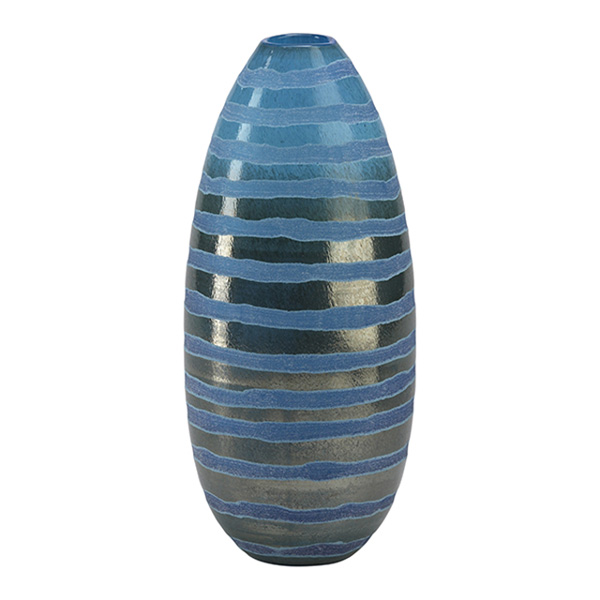 Large Cyan Striped Vase - Click Image to Close