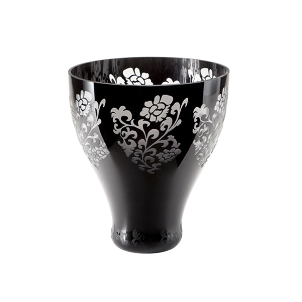Floral Etched Black Bowl - Click Image to Close