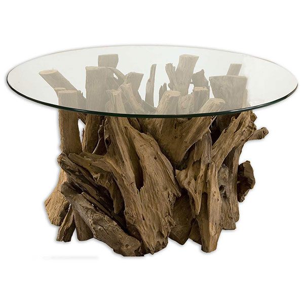 Driftwood Glass Top Cocktail Table - Click Image to Close
