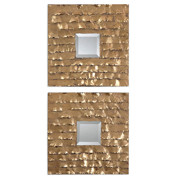 Evora Gold Mirror Squares Set/2 - Click Image to Close